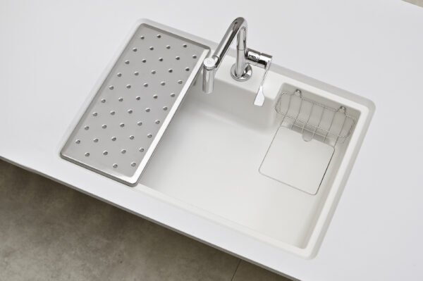Chậu rửa chén Yoshimoto đá cẩm thạch, 8.3kg, 1 hố, gắn âm hoặc dương, chịu tải 200kg, kèm phụ kiện - Ảnh 14