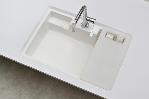 Chậu rửa chén Yoshimoto đá cẩm thạch, 8.3kg, 1 hố, gắn âm hoặc dương, chịu tải 200kg, kèm phụ kiện - Ảnh 8