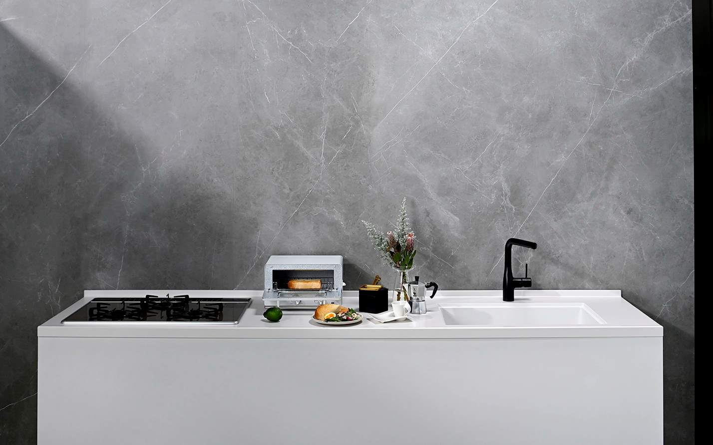 Đá mặt bếp chiều rộng 650mm, tích hợp gờ chống tràn phía trước và sau dạng góc cạnh - YX - Ảnh 4